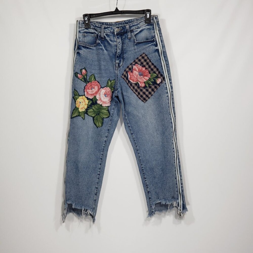 Wild Fable Upcycled Re-Worked Jeans Floral Flowers Cottagecore Grandmacore Sz 8